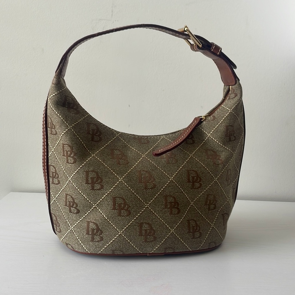 Dooney & Bourke Signature DB Logo Mini Bucket Hobo Bag With Leather Trim